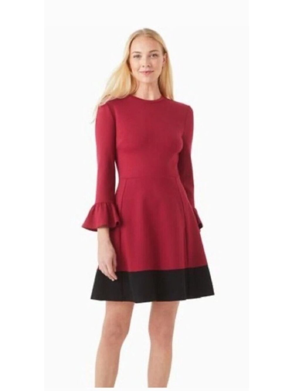 NEW Kate Spade Classic Colorblock Bell Slv Ponte Dress Cranberry Preppy L